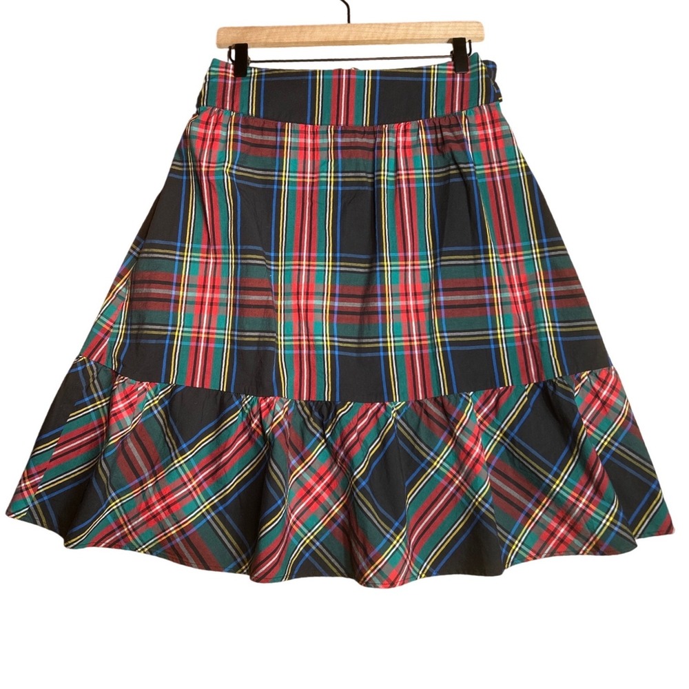 J. Crew Tartan Plaid‎ Bow Back Ruffle Hem Skirt Size 2 (28" Waist 25" Long) EUC
